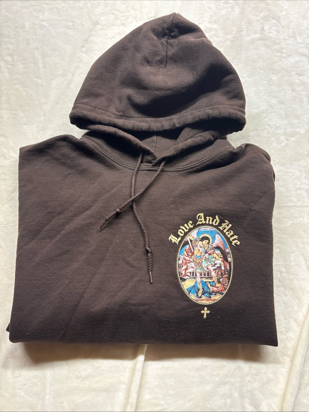 Poison Love And Hate Large Brown Graphic Pullover Hoodie Fleece Streetwear